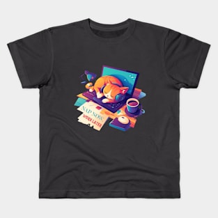 Laptop Cat Nap Kids T-Shirt